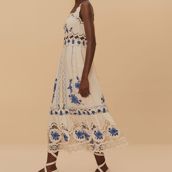 FARM Rio Off-White Richelieu Sunflower Lenzing™ Midi Dress Sz XL New with tags - Picture 5 of 9